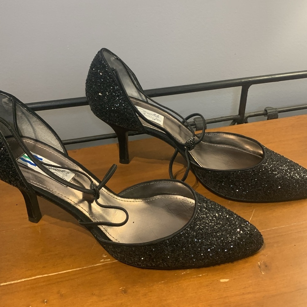 Arnold Churgin Sparkly Black Heels with Decorative Rhinestones